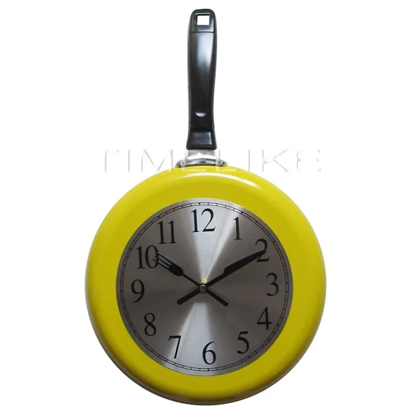Сковорода Настенные Часы Citchen 10 Дюймов Творческий Металл настенные Часы Саат Home Decor Пистолетного Де Airsoft для Украшения Дома - Цвет: Цвет: желтый