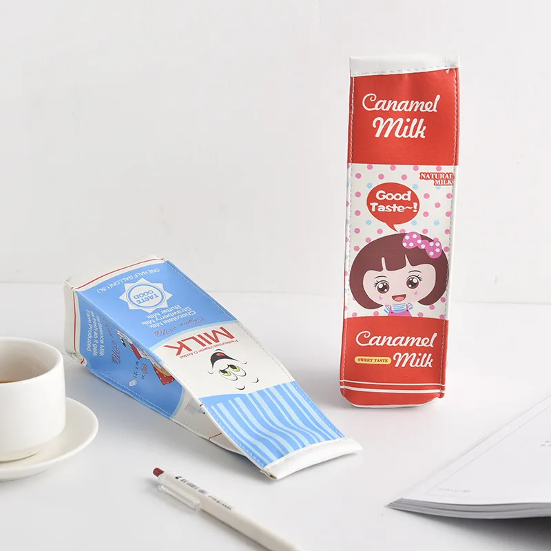 

Korean Version of The Cute pen bag fun simulation milk pen bag Creative student stationery bag Milk box pencil bag