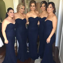 Elegant Navy Blue Long Bridesmaid Dress 2016 off Shoulder Sweetheart Backless Mermaid Women Dress For Wedding