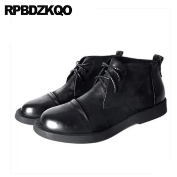 

Handmade Chukka Mens Winter Boots Warm Shoes Fall Ankle Oxford Short Fur Full Grain Leather Black Genuine Business Dress Booties
