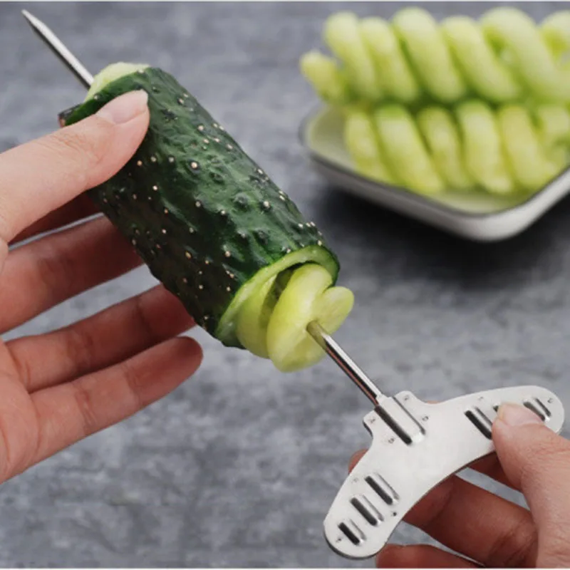 

1PC Manual Spiral Screw Slicer Stainless Steel Wire Potato Carrot Cucumber Vegetables Spiral Knife Carving Tool %