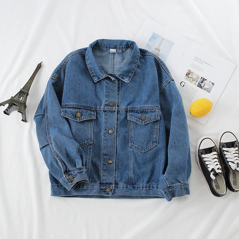 

Oversized Vintage Washed Denim Jacket Women Plus size Loose Batwing sleeve Jeans Jacket Basic Coat Women Single Breasted Outwear