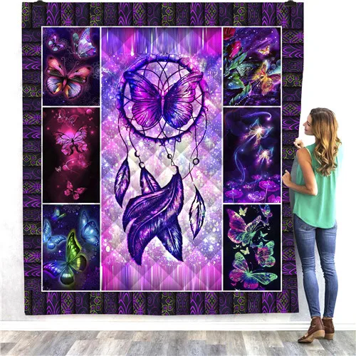 

SOFTBATFY Purple Butterfly Print Quilt All Season For Bed Soft Warm Blanket Cotton Quilt Dropshipping