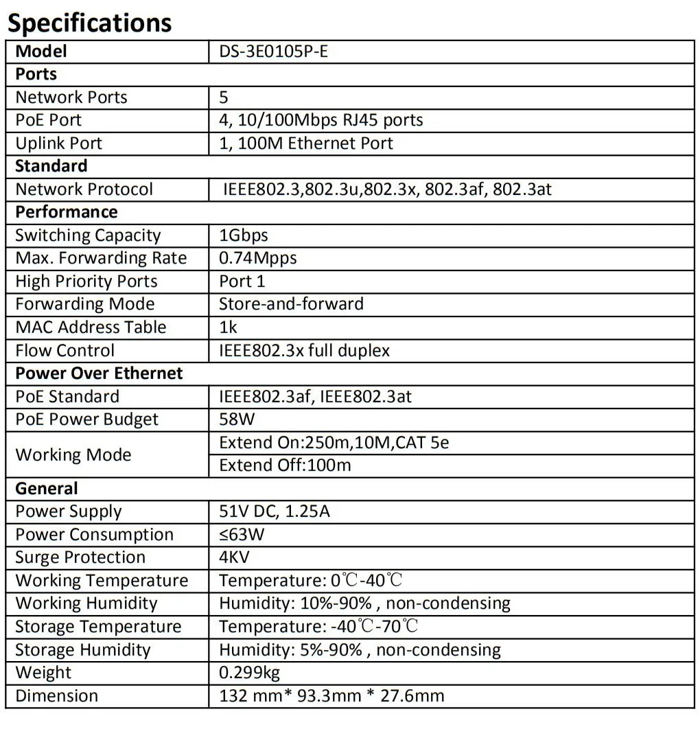 Switch de Rede Hik com Logotipo Lan Swtich Ds-3e0105p-e Ds-3e0109p-e Ds-3e0318p-e Ds-3e0326p-e 4ch 8ch 16ch 24ch Poe 3 HIK com logotipo 4CH 8CH 16CH 24CH