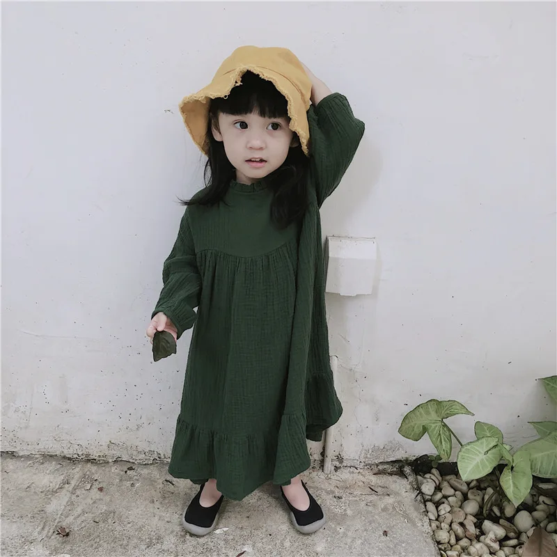 

2018 Autumn Toddler Girl Dress Korean Linen Girl Clothings Maxi Girl Clothes