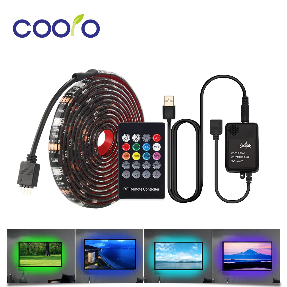 

0.5M/1M/2M Led Strip Light RGB 5050 Diode Tape Led Strip Lights with Remote Music Control TV Computer monitor Background Light