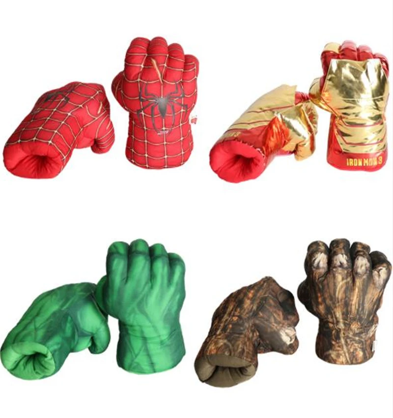 

Avengers Superhero cosplay Action Unbelievable Toy Spiderman Character Hulk Iron Man Soft Plush Boxer Adult Child Gift Gloves