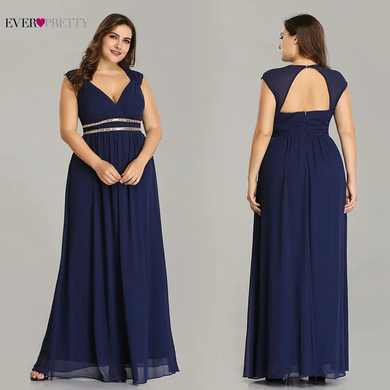 US $39.99 Ever Pretty Plus Size Formal Evening Dresses Long Women Elegant Burgundy V Neck Chiffon Empire Party Gown Robe De Soiree Ep08697