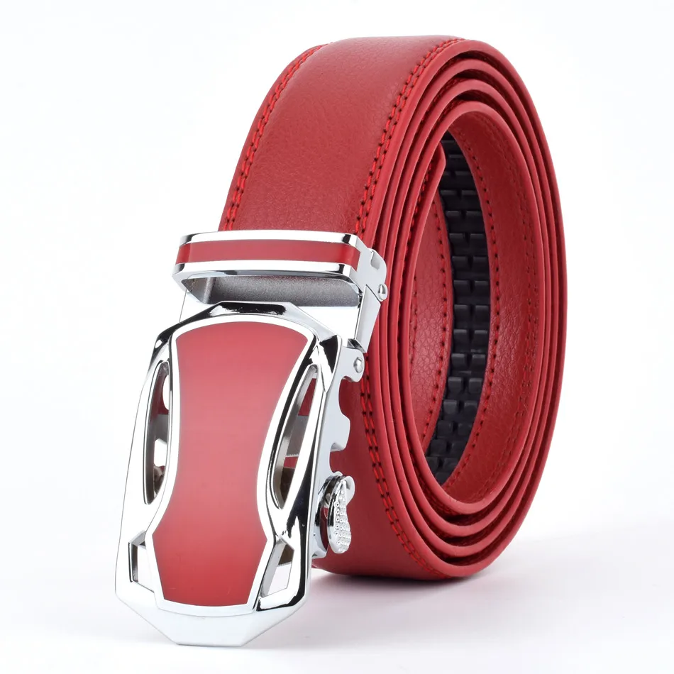 WOWTIGER новые модные дизайнерские ремни для мужчин скользящая пряжка с храповым механизмом роскошный кожаный мужской ремень автоматический ceinture homme - Цвет: Красный
