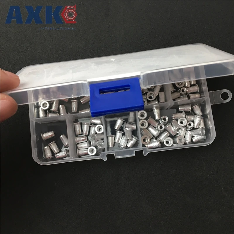 

100Pcs/Box M3 M4 M5 M6 M8 Aluminum Alloy Rivnut Flat Head Threaded Rivet Insert Nutsert Cap Rivet Nut Assortment Kit HK006