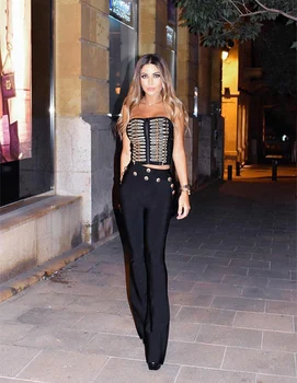 

2018 New Women Strapless black red elegante Jumpsuit two-piece Romper Celebrity evening Party bodycon Bandage Jumpsuits