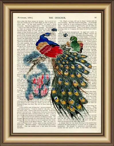 

Peacock Dictionary Canvas painting wall Art Poster Print Pictures Home Decoration Vintage Book Page Print wall decor hanging