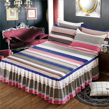

Striped Printing Single Double Bed Skirt Mattress Cover Home Textile Room Decoration Luxury Bed Cover Shirt For 1.5/1.8/2.0m Bed