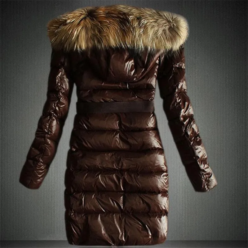Европейский стиль, зимняя новинка, большой меховой воротник, с капюшоном, Женская куртка, хлопковое Стеганое пальто, Модное Длинное пуховое хлопковое пальто, черный S-3XL