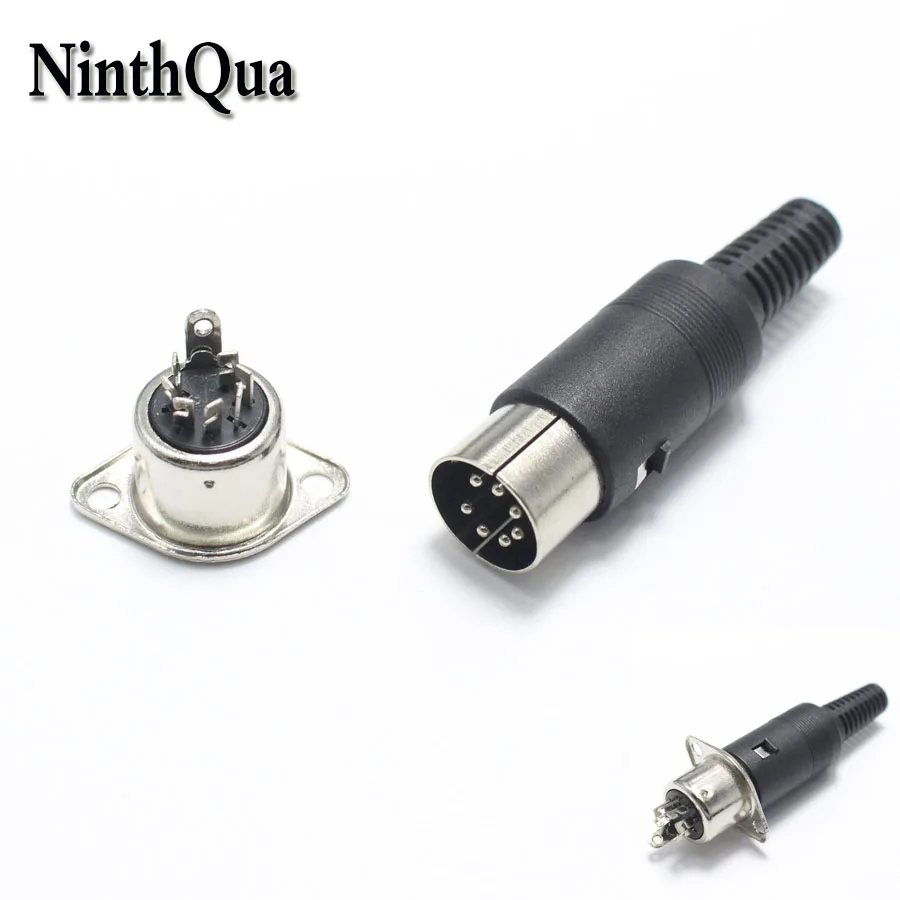 

7 Pin DIN Plug to Female Jack 2 Hole Panel Mount Connector Adapter & DIN Plug Male Connector 7P with Plastic Handle