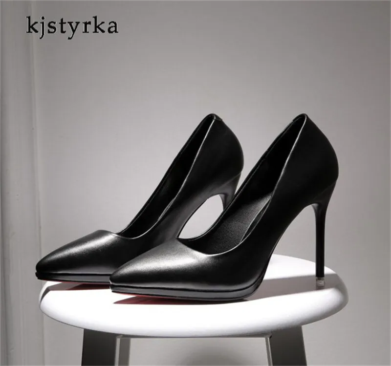 Kjstyrka/Коллекция года; zapatos de mujer; Брендовая обувь; женская обувь; модные женские туфли-лодочки с красной подошвой; женская обувь на тонком высоком каблуке 10 см - Цвет: Черный