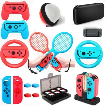 

Nintend Switch Accessories Kit ,Wheel Grip Caps Carrying Case Screen Protector Bundle Controller Poke Ball Charger,Console Ball