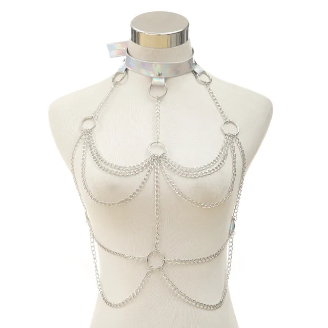 Holographic Body Harness Body Chain Bra Goth Punk Rock Bondage