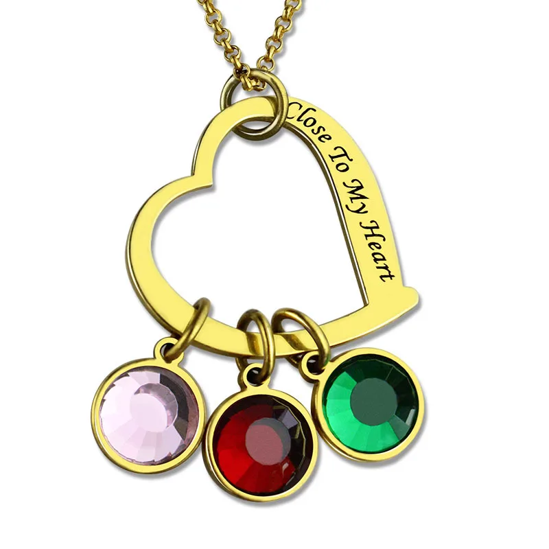 Close To My Heart Gold Color Heart Birthstone font b Necklace b font Personalized Mom font
