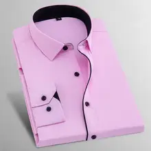 Мужские рубашки, новинка, брендовые, весенние, с длинным рукавом, Саржевые, деловые, официальные, мужские рубашки, солидные, мужские, повседневные, свадебные, 8XL