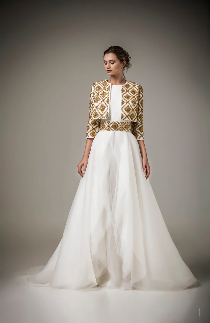 Don's Bridal 2016 ashi studio with Jacket 3/4 Sleeves White Gold Evening Party Gowns Elegant Long Formal Dress