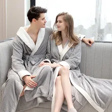 Серый утолщенный теплый фланелевый Халат для пары зимний халат с длинным рукавом сексуальный v-образный вырез для женщин и мужчин ночная рубашка для отдыха домашняя одежда для сна