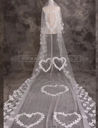 Luxury 5m Wedding Veil Long Tulle Appliques Heart Design Bridal Veil One Layer Free Shipping