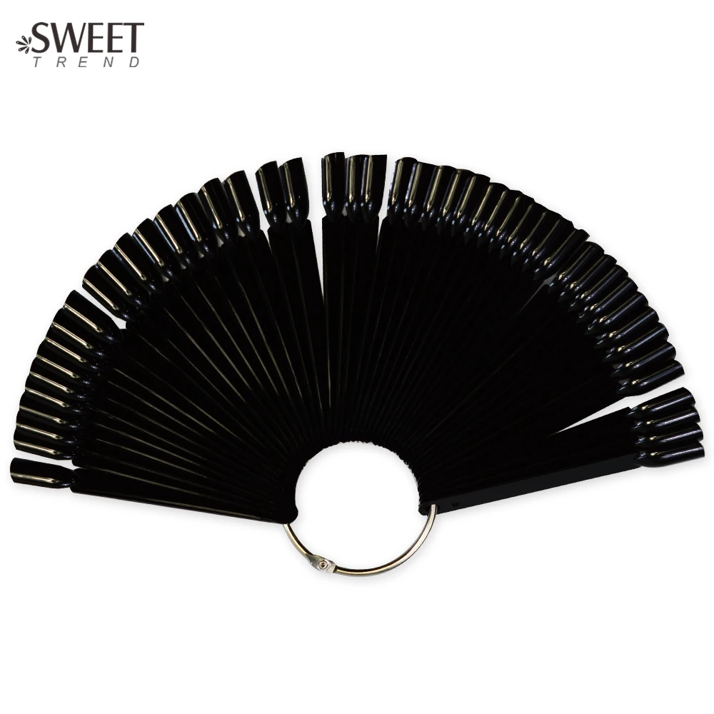 SWEET TREND 50Tips Fan Shaped False Nail Fake Nail Art Tips Polish UV Gel Black Color Decoration