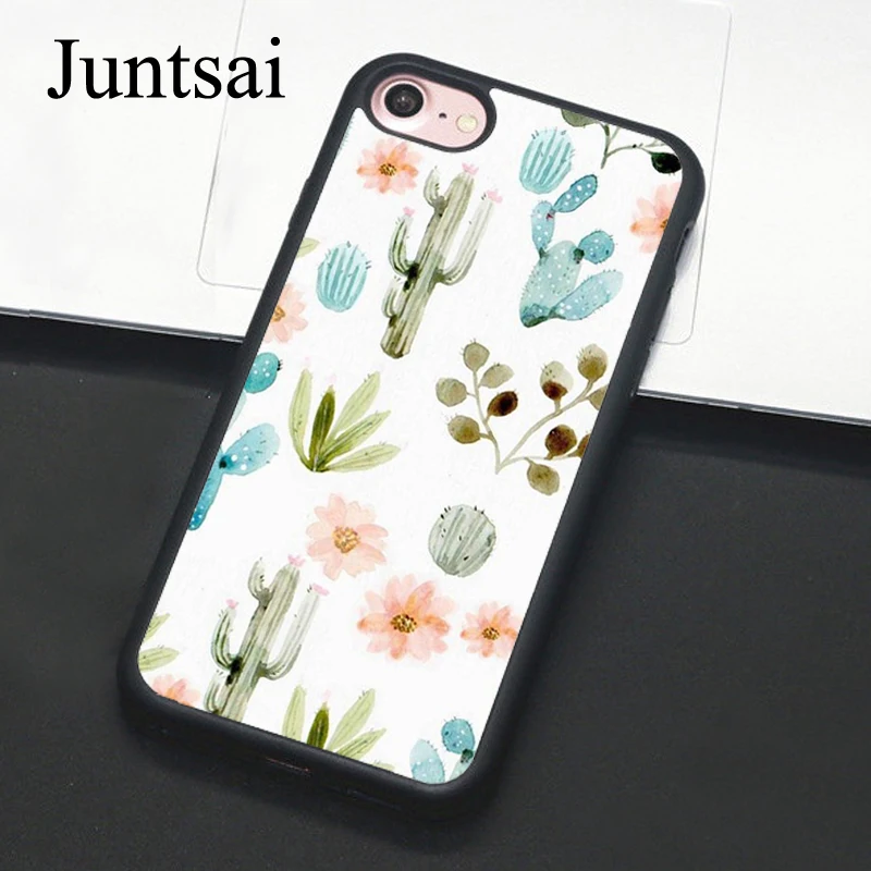 

Juntsai pattern cacti watercolor For iPhone 6 6s Plus Case Phone Cover Soft TPU Back Cases For iPhone X 6S 7 8 Plus 5s SE Coque
