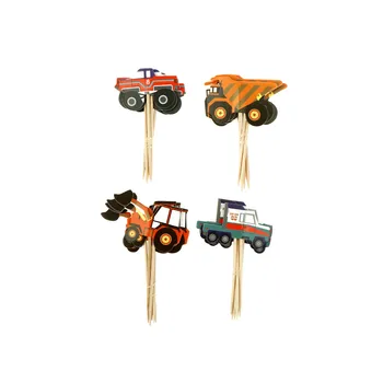 

24pcs Cartoon Car truck Excavators child boy Birthday Party wedding cake flag Decoration Supplies Kids Gift Cupcake Toppers Pick