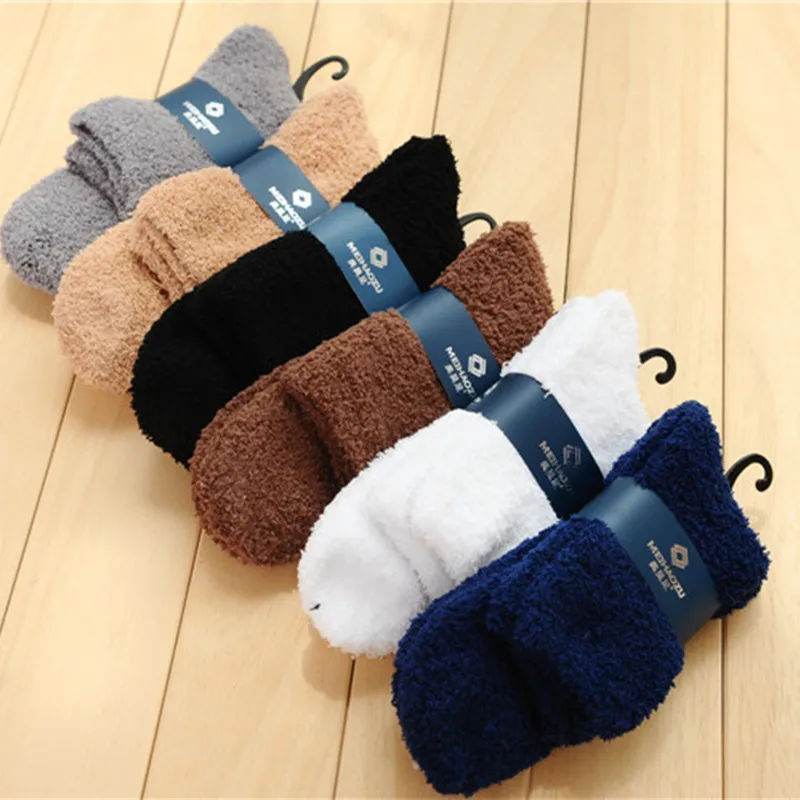 10Pairs/Lot new men socks coral fleece socks in the thick solid floor