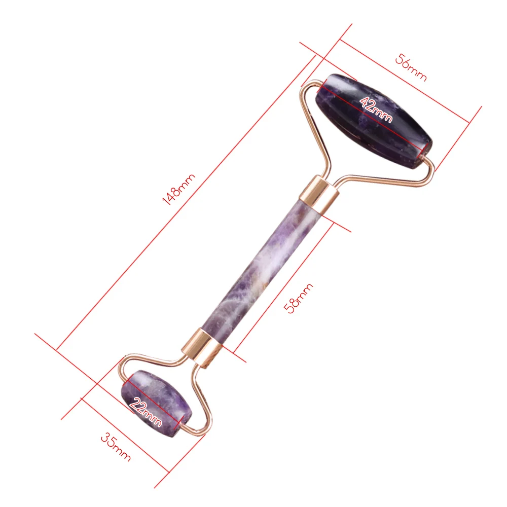 Нефритовый ролик с двойной головкой, фиолетовый ролик, натуральный аметист камень, массажер для лица, для глаз и лица, шеи, подтягивание лица, красота, здоровье, инструмент