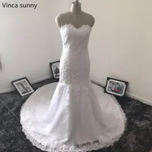 Vinca sunny 2017 Lace applique Tull sweetheart Mermaid Wedding Dresses vestido de noiva robe de mariee Bridal Gown Custom Made