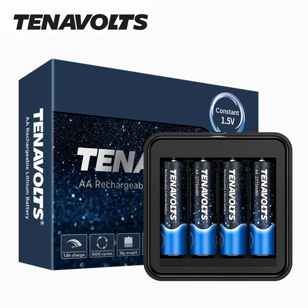 

NANFU 4 Pcs/Set with Battery Charger TENAVOLTS AA Rechargeable Battery 2775 mWh Lithium Li-ion Batteries High-Capacity [RU]