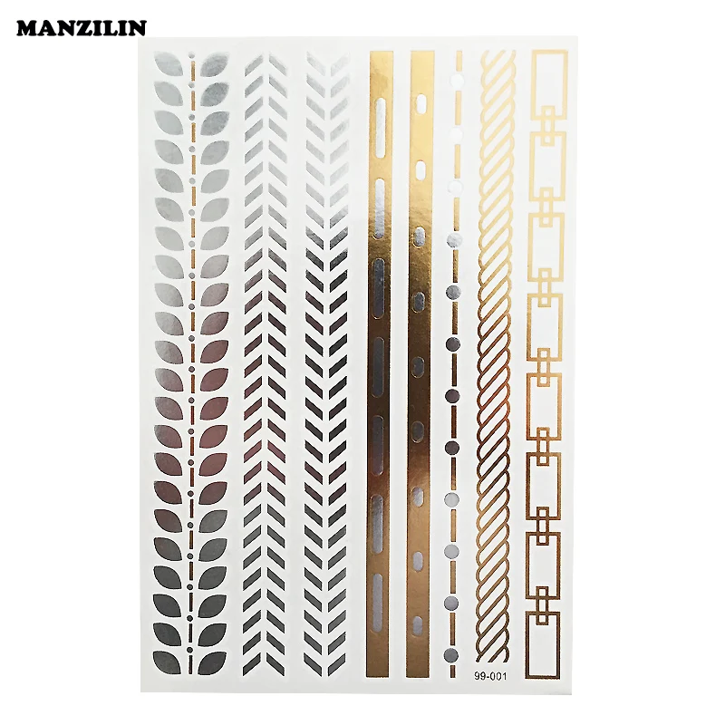 1 Sheet Gold Silver Temporary Metallic Tattoo Jewel Inspired Fashion Leaf Leaves Flower Chain