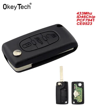 

OkeyTech CE0523 3 Buttons 433Mhz Chip ID46 PCF7941 VA2 Blade Flip Remote Car Key Case For Peugeot For Citroen C5 C2 C3 C4 C6 C8