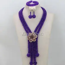 Мода Фиолетовый Кристалл Бусины комплект ювелирных изделий Африканский Бусины комплект ювелирных изделий нигерийские Свадебные Бусины комплект ювелирных изделий amj887