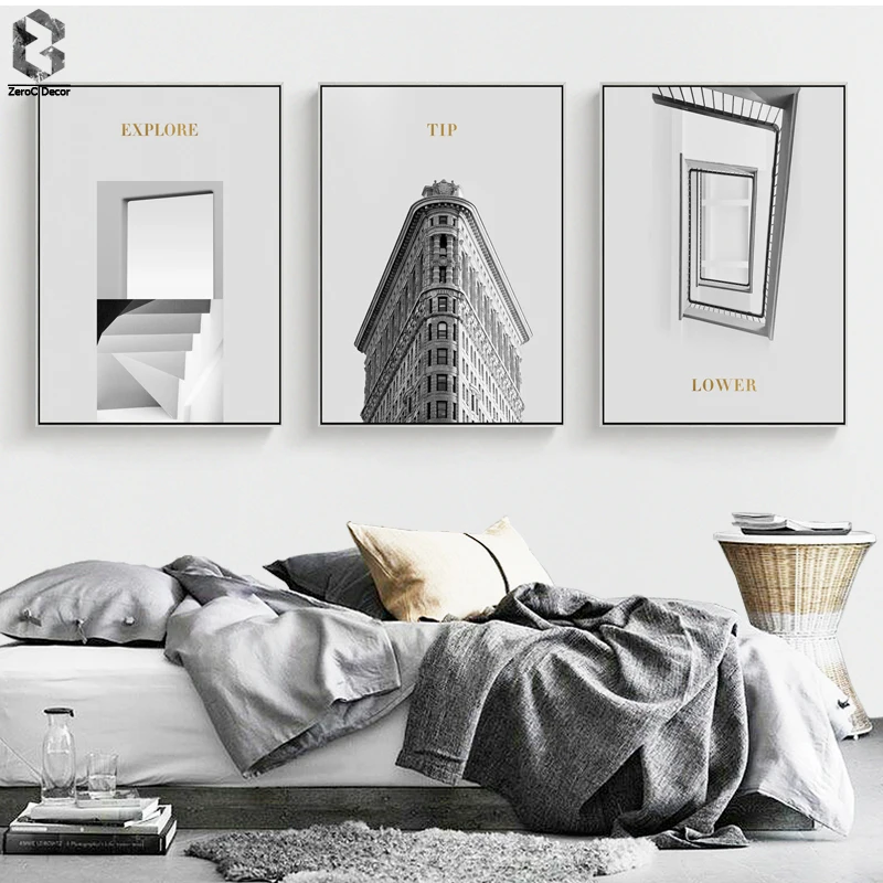 

Modern Architecture Wall Art Posters and Prints, Nordic Canvas Painting for Living Room Decoration, Black White Wall Decor