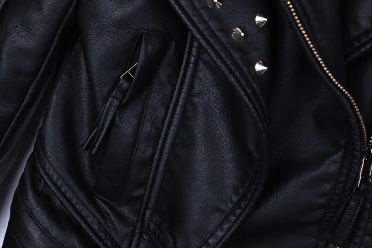 Осень-зима модные женские туфли Заклёпки мотоцикла PU Искусственная Кожа Спайк шипованных куртка Весте Femme Cuir Рок Короткие Куртки d129