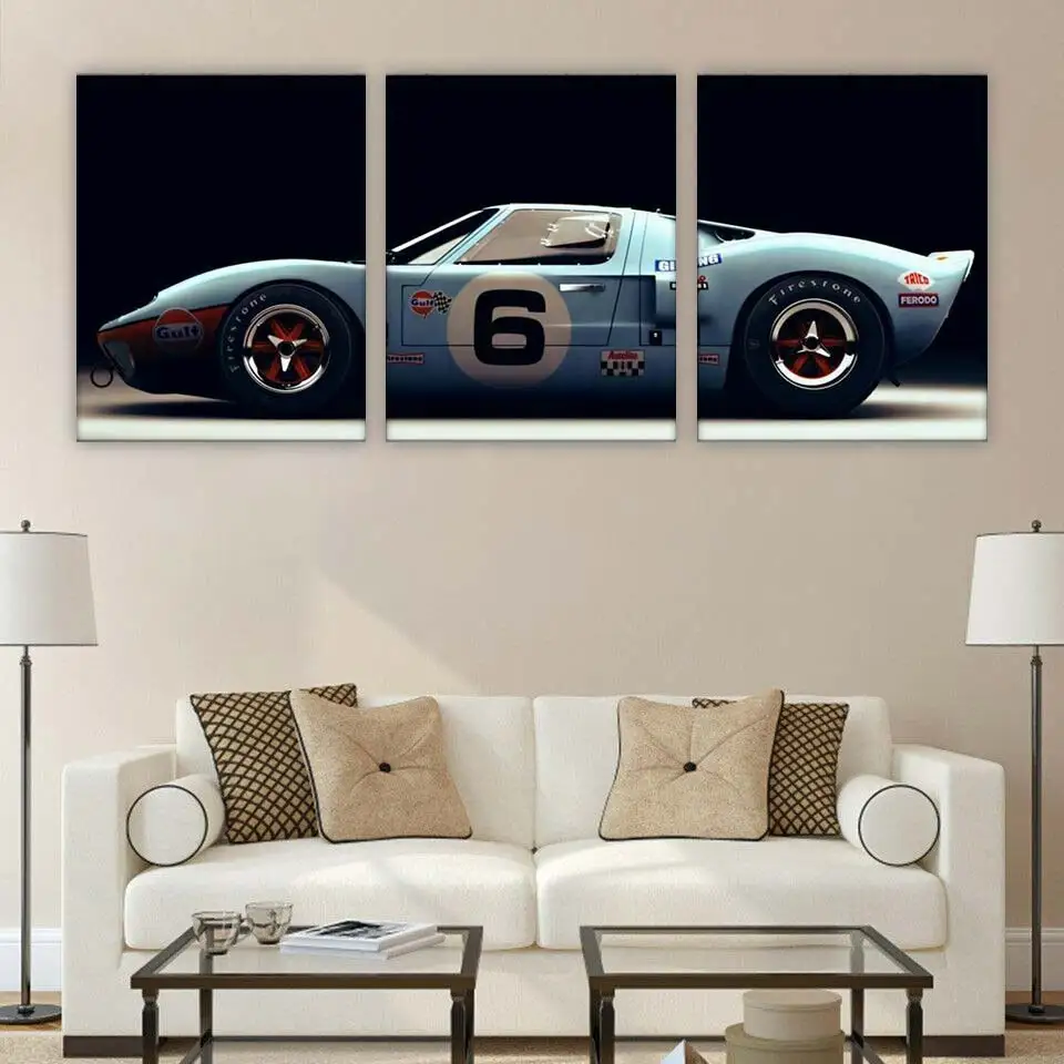 3 шт. холст картины Ford GT40 спортивный автомобиль суперкар стены искусства гонки картина холст HD печать для дома Декор для гостиной