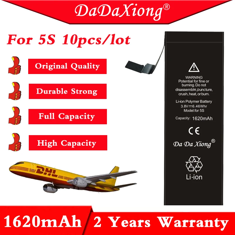 

Da Da Xiong 100% original 10pcs/lot Battery for iPhone 5S 0 cycle 1620mAh Genuine 0 cycle internal parts replacement