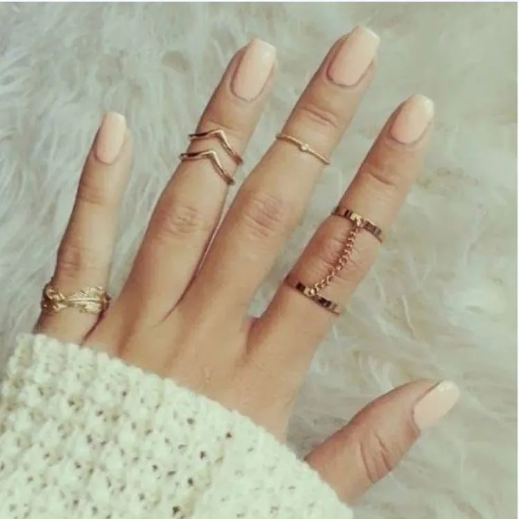 

High Quality 2017 Fashion 6pcs /set Unique style Gold Color Stacking Midi Finger Knuckle Rings Cute Leaf Rings Sets For women