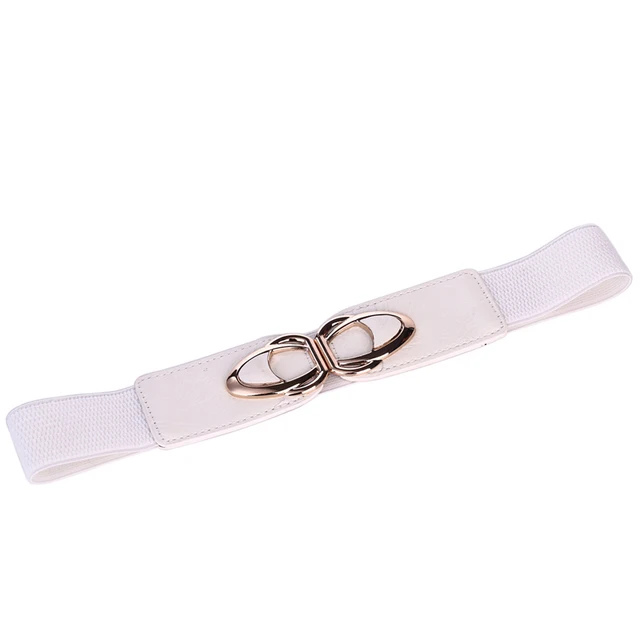 Fashion PU Leather Elastic Wide Belts for Women Stretch Thick Waist Dress Plus Size By Beltoxfine YF4.0-white