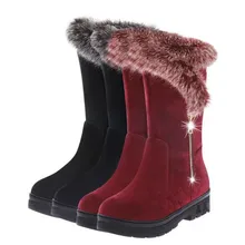 Venda quente Mulheres Botas Rebanho Outono Inverno Senhoras Moda Neve Botas Sapatos de Cano Alto de Camurça Botas Mid-Calf