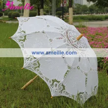 20 шт./лот Новое поступление Дешевые Вышивка Battenburg Кружева Зонты деревянной ручкой Свадебный зонтик