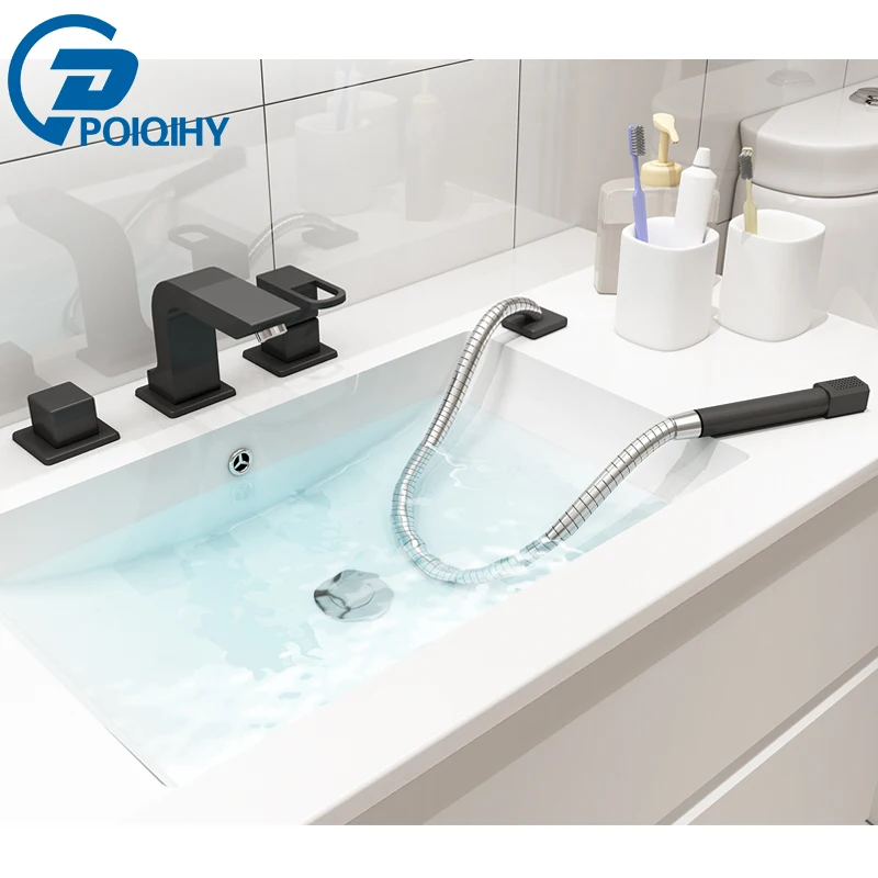 

Bathroom Basin Fauce Deck Mount 4 Holes Tub t Mixer Tap With Crystal Handle 3pcs