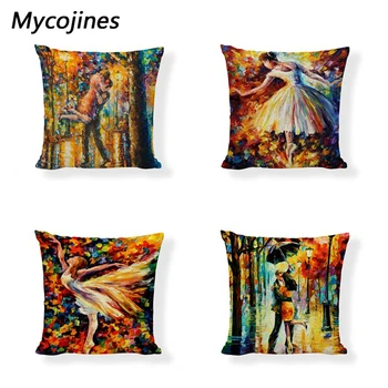 

Oil Painting Elements Cushion Cover Couples Dancer Street Band Pattern Valentine's Day Home Sofa Chair Decorate Waist Pillowcase