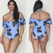 Для женщин летние большие размеры 3XL сплошной бандажный монокини с пуш-апом бикини Cross Strap купальные костюмы с подкладкой печати синий купальник половина рукава