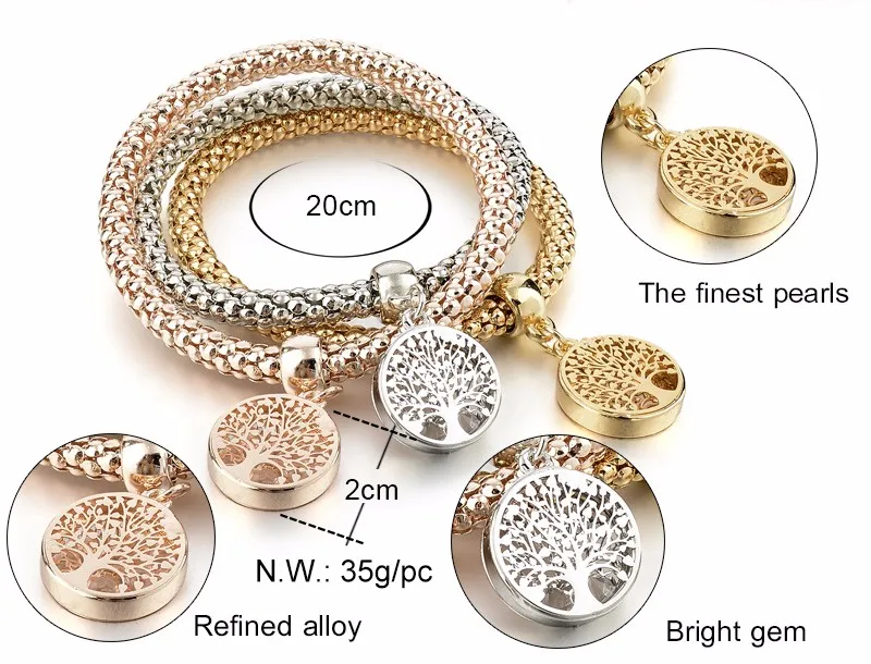 Rhinestones Gold Plated Tree Of Life Charm Bracelets in Bracelet & Anklets