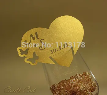 

custom wine glass cards wedding. Heart place cards.Escort card for wine glass Personalized table name cardpc001